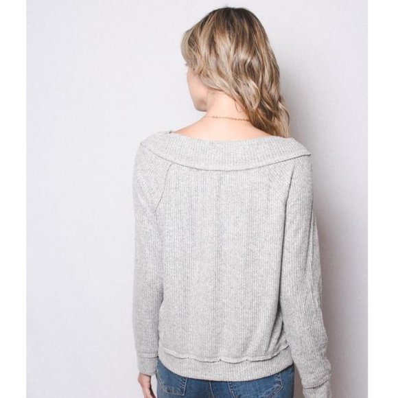 Grey Off the Shoulder Long Sleeve Top - Picture 3 of 3